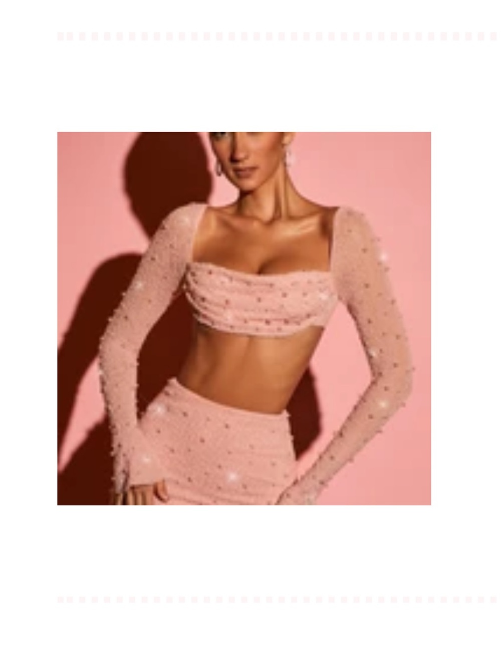Pink Embellished Long-Sleeve Crop Top - Women's